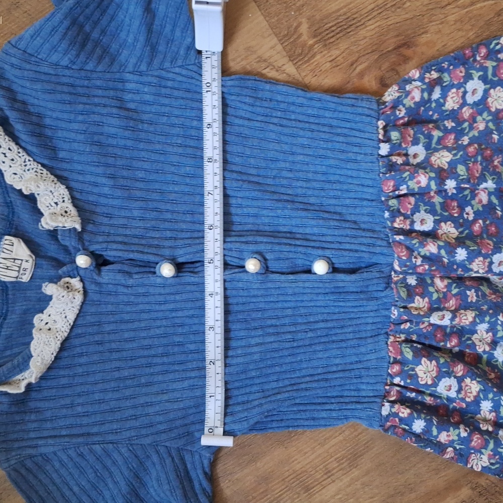 90s Vintage Kids Floral Denim Lace Collared Jumpsuit - Picture 10 of 14